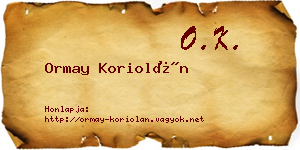 Ormay Koriolán névjegykártya